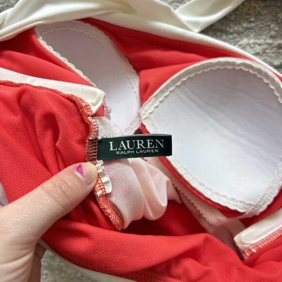 Lauren Ralph Lauren Womens Swimuit Bel-Air One Piece Halter Red Summer Beach - Picture 6 of 7